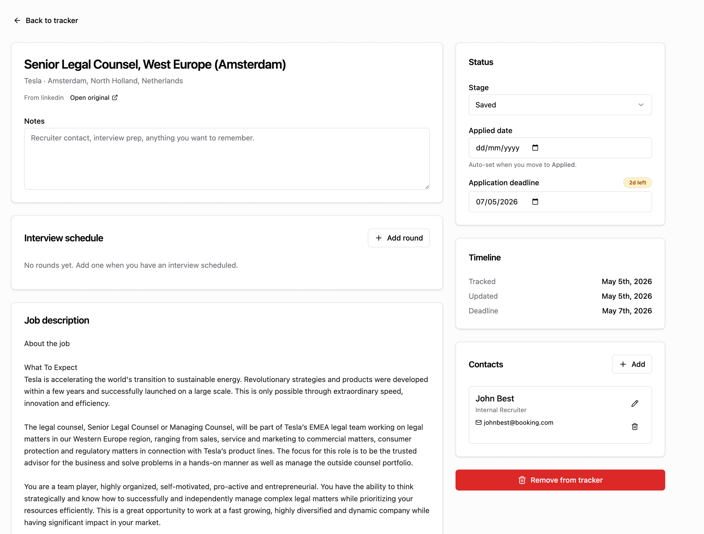 A detailed job page with a long job description